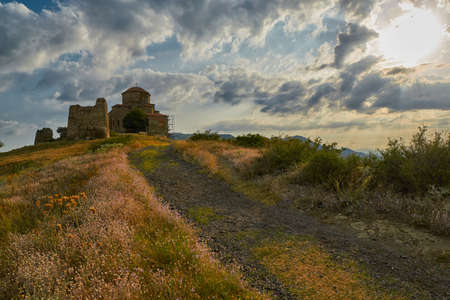 Jvari Georgian Monastery of Mtskheta at Sunsetの写真素材