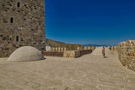 RABATI CASTLE, GEORGIA - 08 AUGUST 2018: Tower and bath domes in famous castle complex of Akhaltsikhe cityのeditorial素材