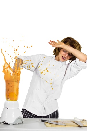 the chef forgot to put the lid on the blenderの写真素材