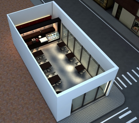 3D render of bright coffee shop interiorの写真素材