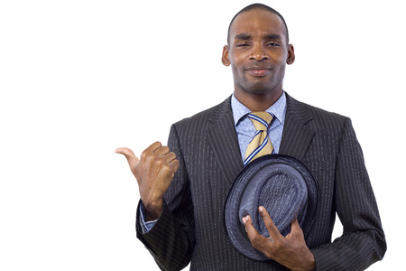 stylish black businessman advertising or presenting copy spaceの写真素材