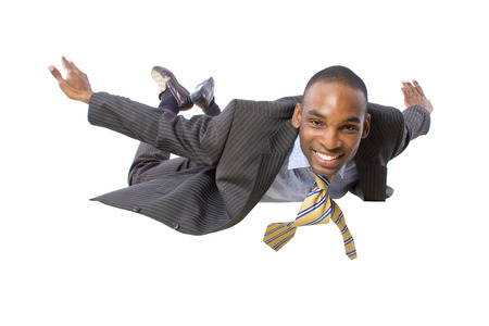 young african american businessman flying or skydiving の写真素材