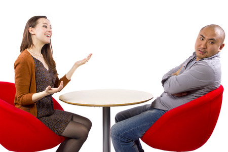 Interracial date that is boring and un-romanticの写真素材