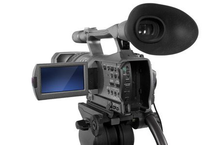 production camera on a tripod and isolated on white backgroundの写真素材