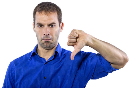 Young businessman in blue collar shirt isolated on a white background