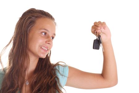 teen brunette girl isolated on whiteの写真素材