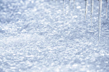 Snow texture.The snow shines from the sun. Top of the icicle.の写真素材