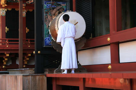Monk calling the worshipersの写真素材