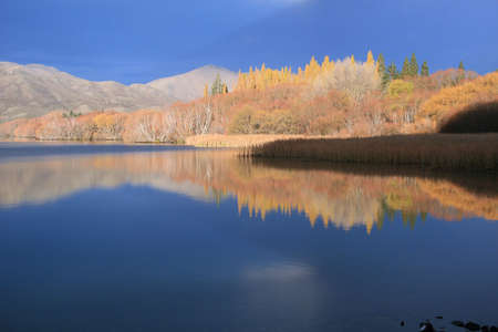 Autumn colours reflected in alpine lake