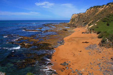 The Otago coast close to the Moreaki Boulders, New Zealandの写真素材