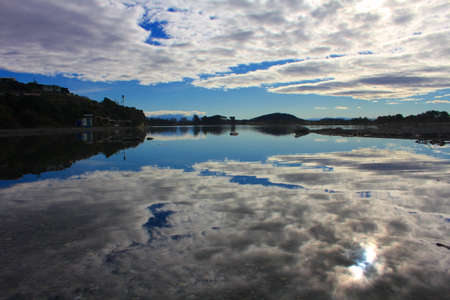 Reflections in the river, New Zealandの写真素材