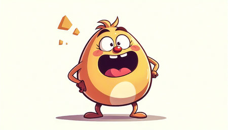 Vector cartoon illustration of an egg character. Isolated on white background.の素材