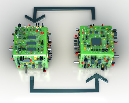 Abstract electronics scheme. conceptual technology 3d illustrationの写真素材