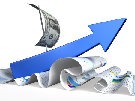 Arrows move up on wave of dollars. Conceptual finance illustrationの写真素材