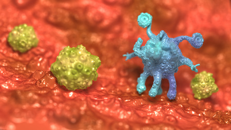 Not healthy mucous membrane with fantasy microbes, bacterium or virus. Fantasy medical 3d illustrationの写真素材