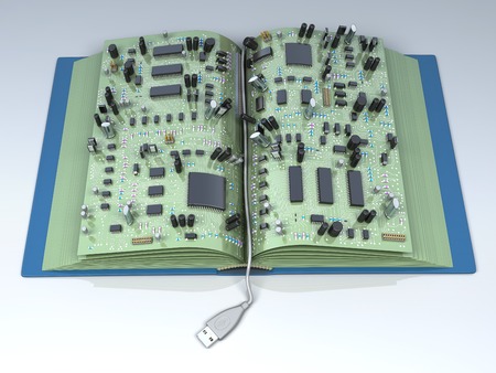 Conceptual high technology 3d illustration. Digital book - ebook similar to traditional paper book