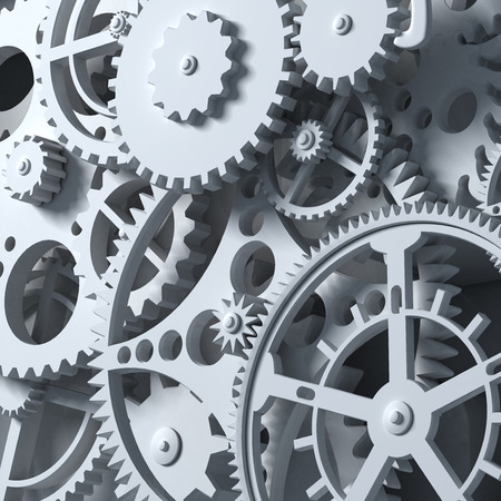 Fantasy clockwork or part of any machine. Closeup gears. Industrial 3d illustration.の写真素材