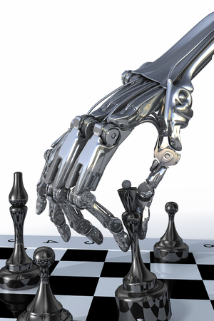 The cyborg or robot plays a chess. Technology 3d illustrationの写真素材