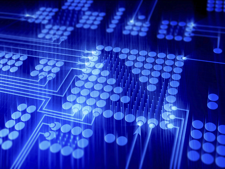 Abstract business or technology 3d illustration. Arrow sign made of circuit board elementsの写真素材