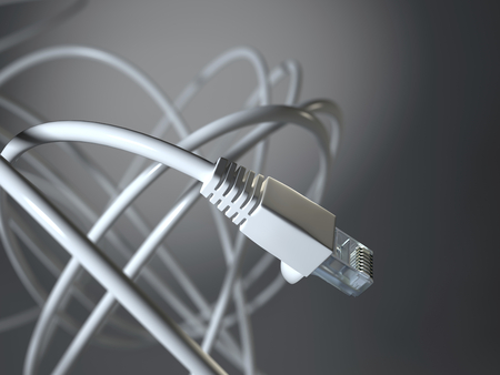 Closeup curved network cable on gray background. technology 3d illustrationの写真素材