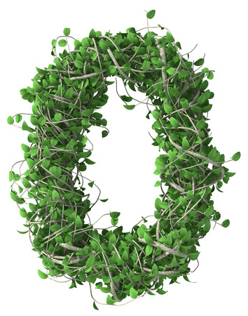 Green alphabet made of trees and leafs. Seasonal summer number zeroの写真素材