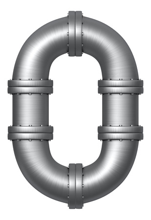 Metallic stainless alphabet. Industrial number 0 made of pipes. Added clipping pathの写真素材