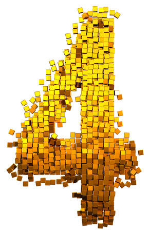Glamour Alphabet made of gold cubes. Clipping path added. Number 4の写真素材