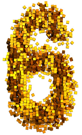 Glamour Alphabet made of gold cubes. Clipping path added. Number 6の写真素材