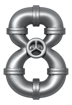 Metallic stainless alphabet. Industrial number 8 made of pipes. Added clipping pathの写真素材