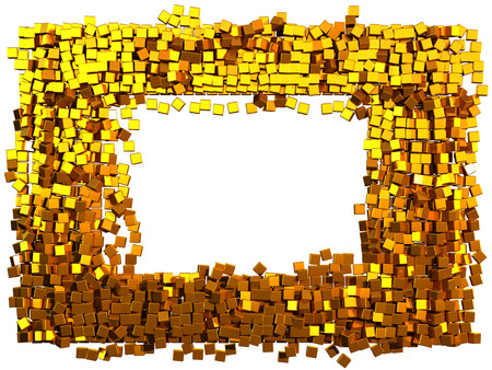 Mosaic frame made of golden cubes. Clipping path added. 3d illustrationの写真素材