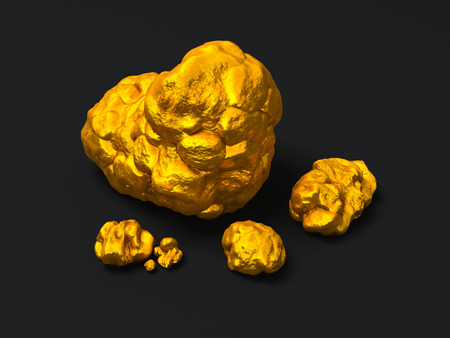 Closeup Gold nuggets on black background. Finance and investment 3d illustrationの写真素材