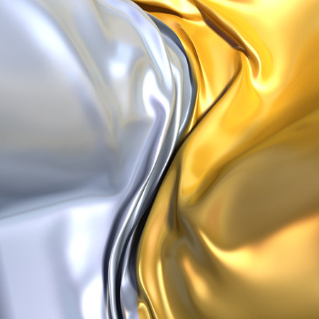 Gold and silver cloth background. Similar to yin yang symbolの写真素材