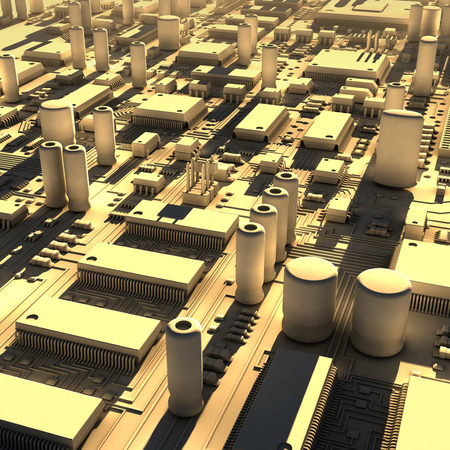 Fantasy circuit board. Top view. 3d illustration