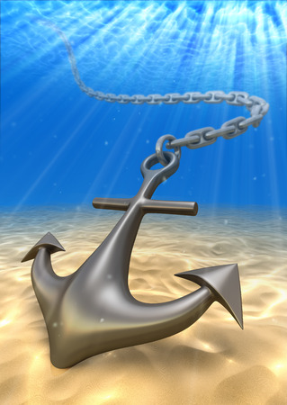 underwater anchor and volume light. Travel 3d illustrationの写真素材
