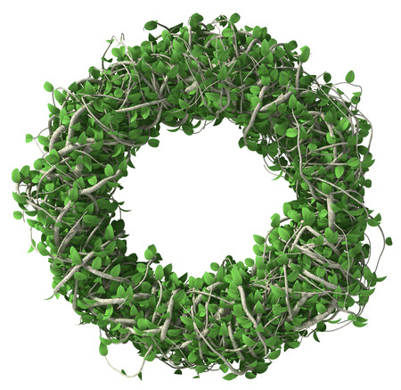 Green alphabet made of trees and leafs. Seasonal summer letter Oの写真素材