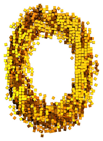 Glamour Alphabet made of gold cubes. Clipping path added. Letter Oの写真素材