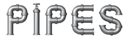 Word Pipes made of Metallic pipes. Industrial letters. 
