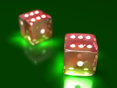 Closeup two dice on a game table in a casinoの写真素材