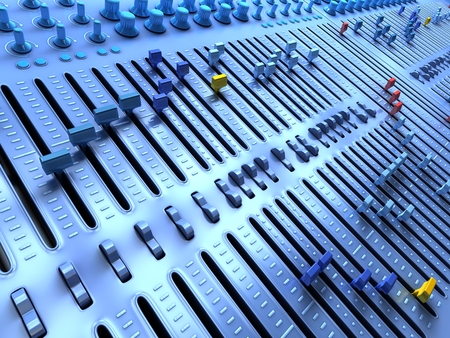 Fantasy Professional mixing console in studio. 3d illustration