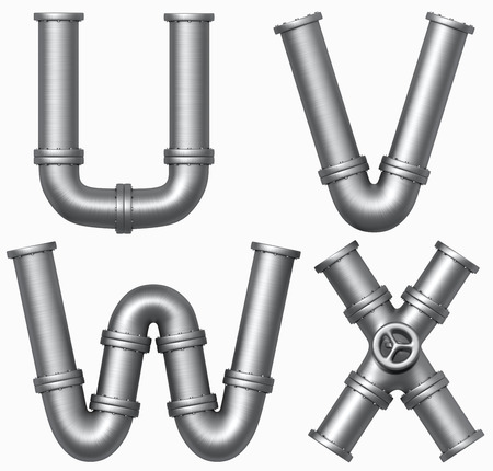 Metal stainless pipe alphabet. Industrial letters