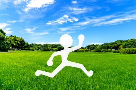 Image of jumping to country lifeの写真素材