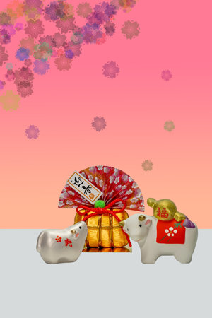 Dolls of Cow. Japanese new year card.
Japanese New Year Cow object.の写真素材