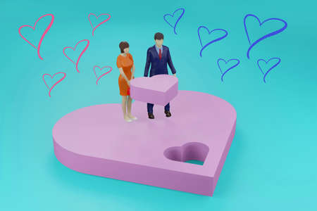 A man and a woman bury a heart-shaped hole in a heart-shaped hole