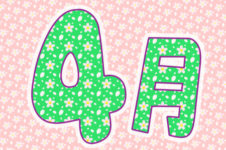 April lettering with flowers in full bloomの写真素材