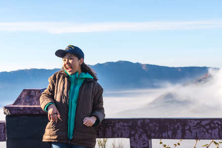BROMO, INDONESIA - SEP 13: The happines  tourists at Mount Bromo on SEP 13, 2015 in Java, Indonesia. Mount Bromo is one of the most visited tourist attractionsのeditorial素材