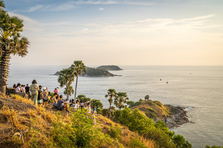 Phromthep cape - Febuary 11,2022 :The travels is watching sunset at Phromthep cape viewpoint,Phuket,Thailand.のeditorial素材