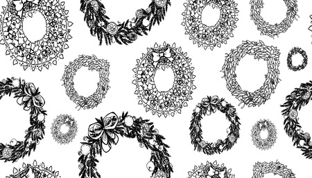 Christmas hand drawn wreath set - Chalkboard. Vector illustration.のイラスト素材