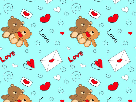 Cute seamless pattern design decorated with cloud, star, heart shape and sleeping bear for baby bedroom wallpaper. love youのイラスト素材