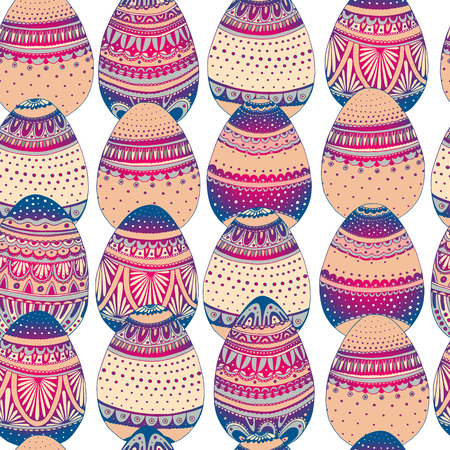 Vector seamless simple pattern with easter egg on wite background. Easter holiday background of doodle eggspattern for easter packaging, wallpaper, paper product design, advertising with easter themeのイラスト素材