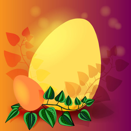 Happy Easter background with realistic golden shine decorated eggs and confetti. Invitation template Vector illustration greeting card, ad, promotion, poster, flyer, web-banner, article, social mediaのイラスト素材